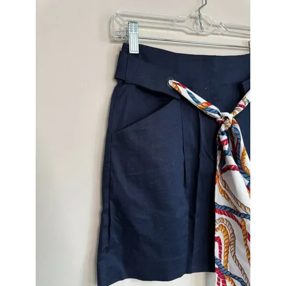 MANGO - High Waisted Navy Blue Women's Shorts with Scarf Belt Size 4 - Picture 4 of 8